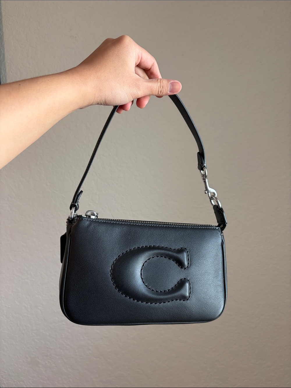 NWT Coach Black Leather Shoulder Bag with Embossed C Logo